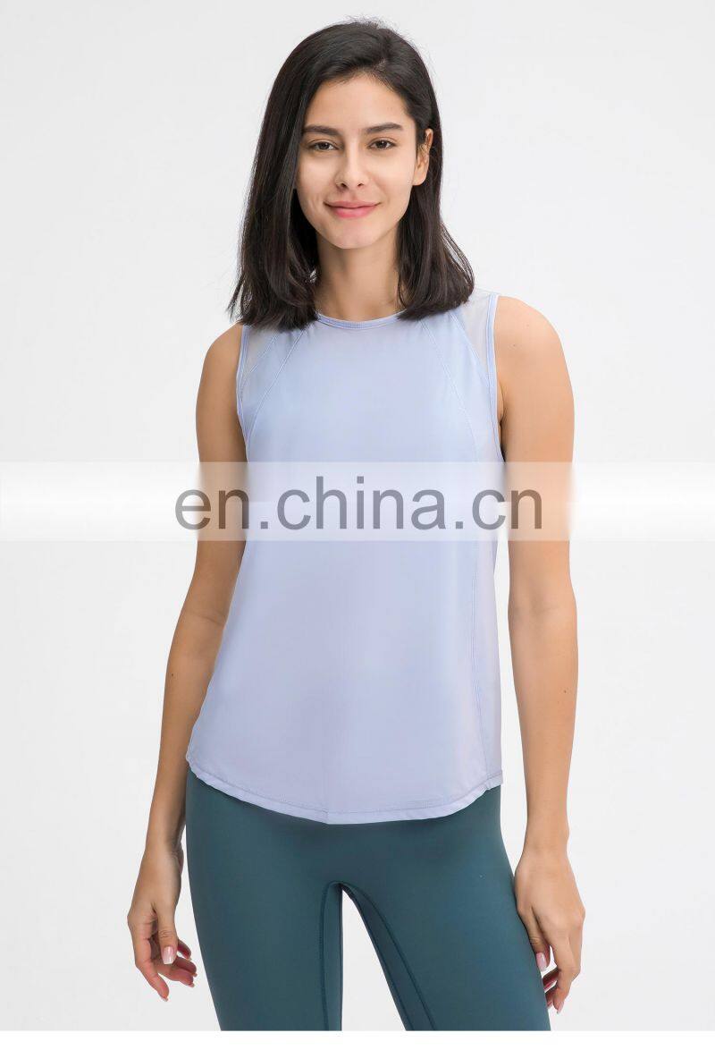 Oem Womens Yoga Tank Tops Plus Size Hollow Out Back Sports T Shirts With Mesh