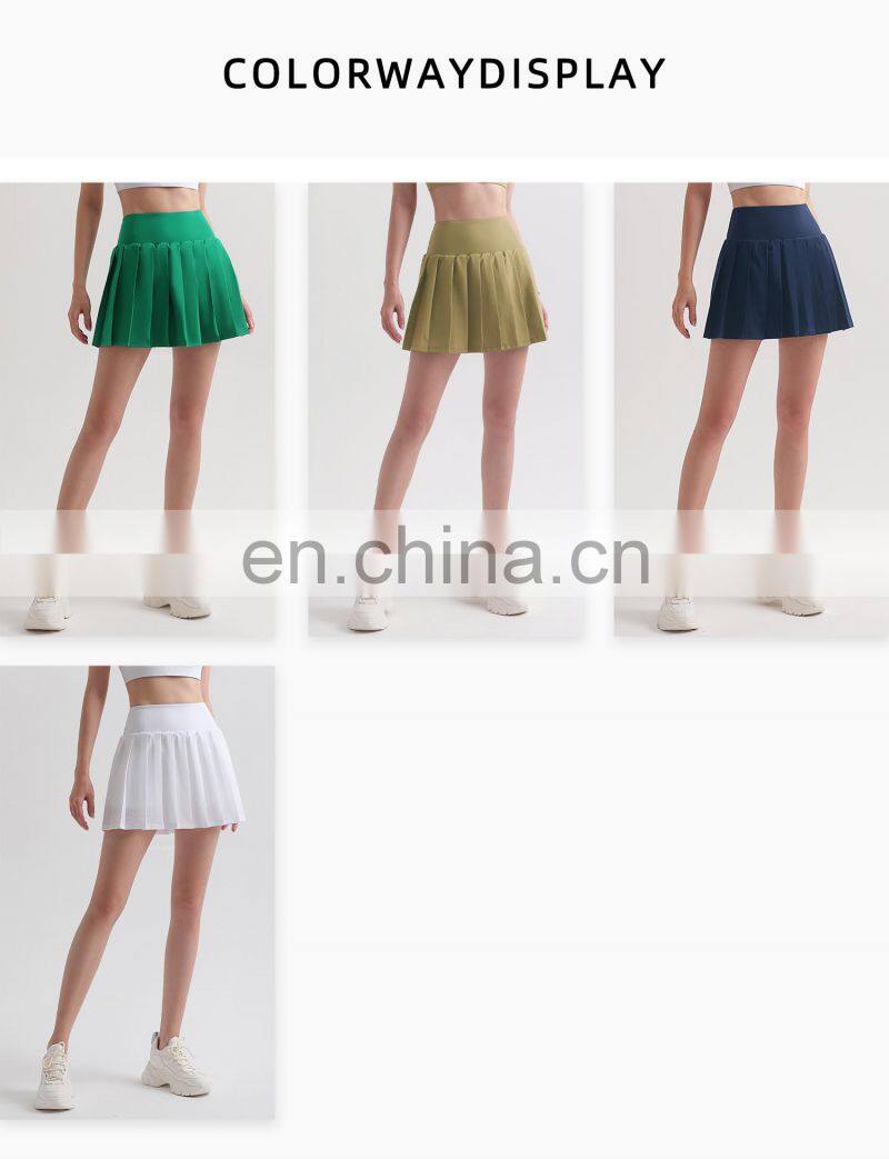 Newly 2 In 1 Pleated Tennis Skirt Quick Drying Sports Skirts Shorts With Side Pockets