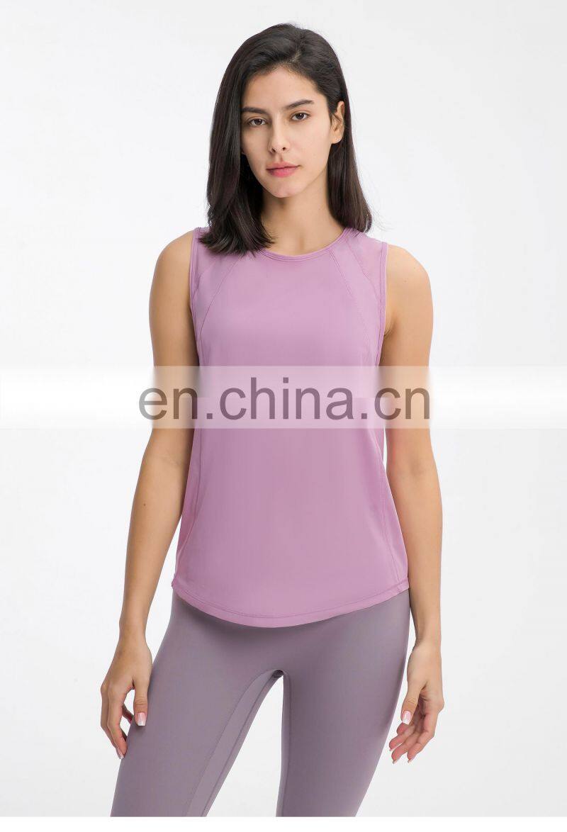 Oem Womens Yoga Tank Tops Plus Size Hollow Out Back Sports T Shirts With Mesh