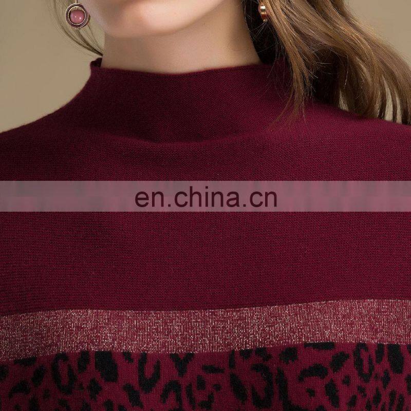 Women's Preppy Style Jacquard Leopard Knitted Cashmere Sweater O-Neck with Autumn Style ODM Supply for Winter Season