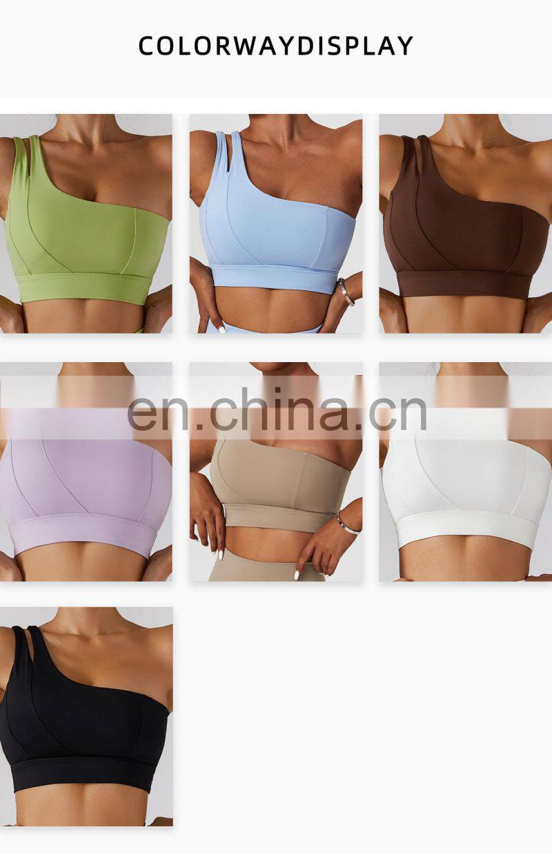 One Shoulder Sexy Workout Sports Bras Wholesale Recyclable High Impact Yoga Crop Tops