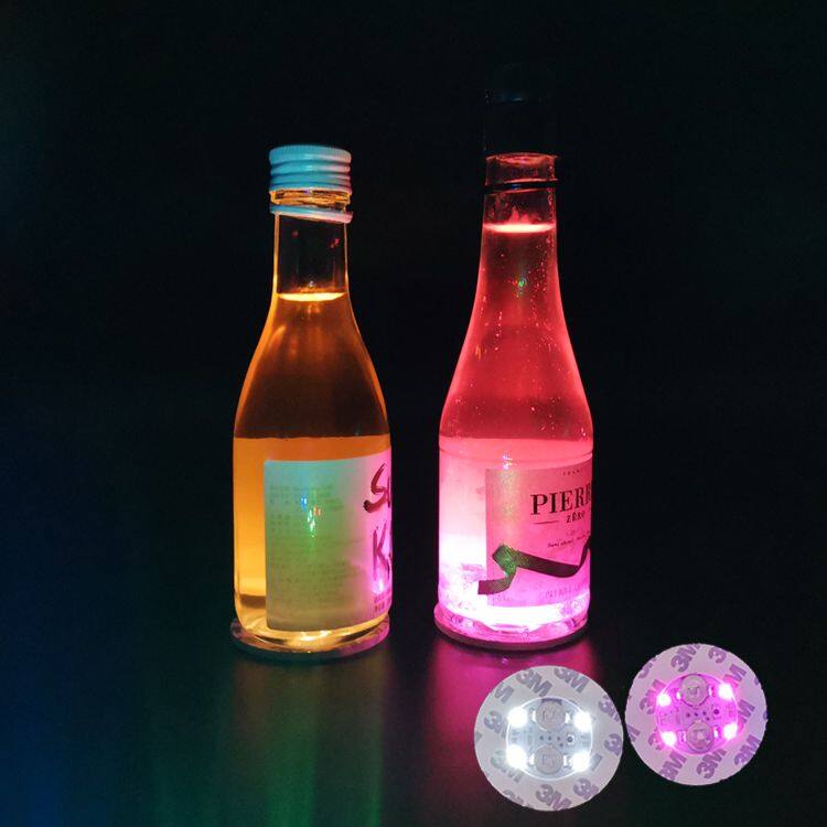 Christmas Parties Light up Custom RGB LED Light Sticker Coaster, LED Bottle Flashing Coaster