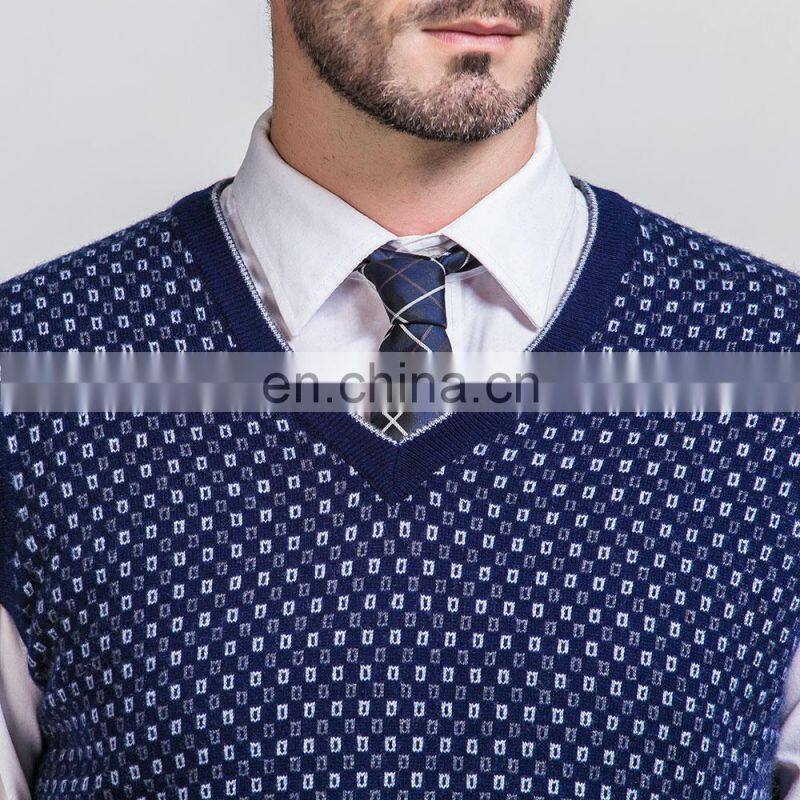 Jacquard Knitting Men's Cashmere Pullover Vest Waistcoat Comfortable V-Neck Style for Spring Season