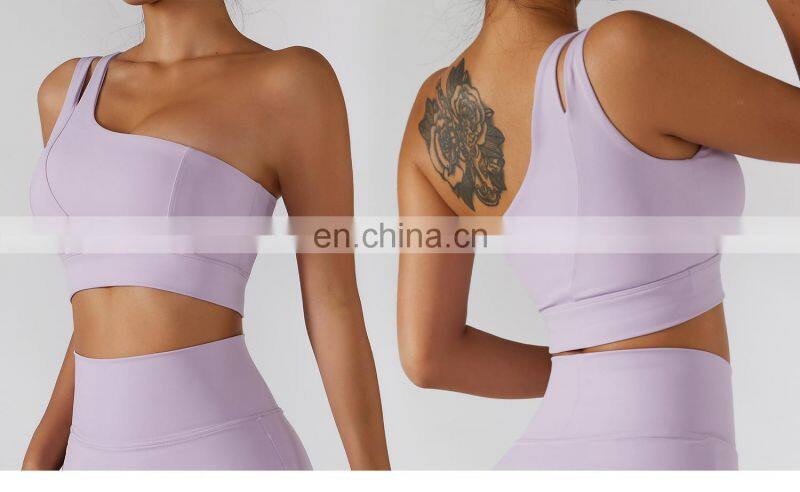 One Shoulder Sexy Workout Sports Bras Wholesale Recyclable High Impact Yoga Crop Tops