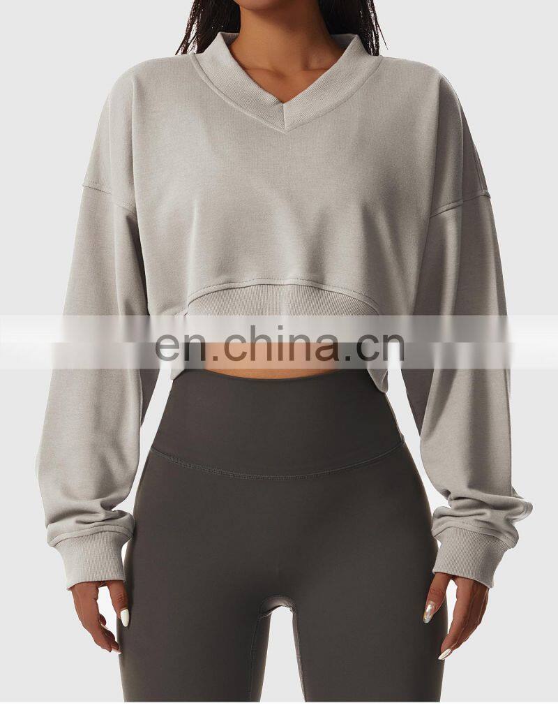 Oversized V Neck Yoga Fitness Sweatshirt Woman Custom Long Sleeves Sport Tank Tops