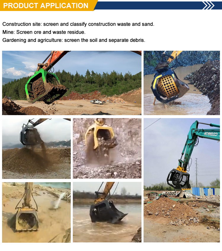 topsoil sand stone sieving rotary screening bucket excavator