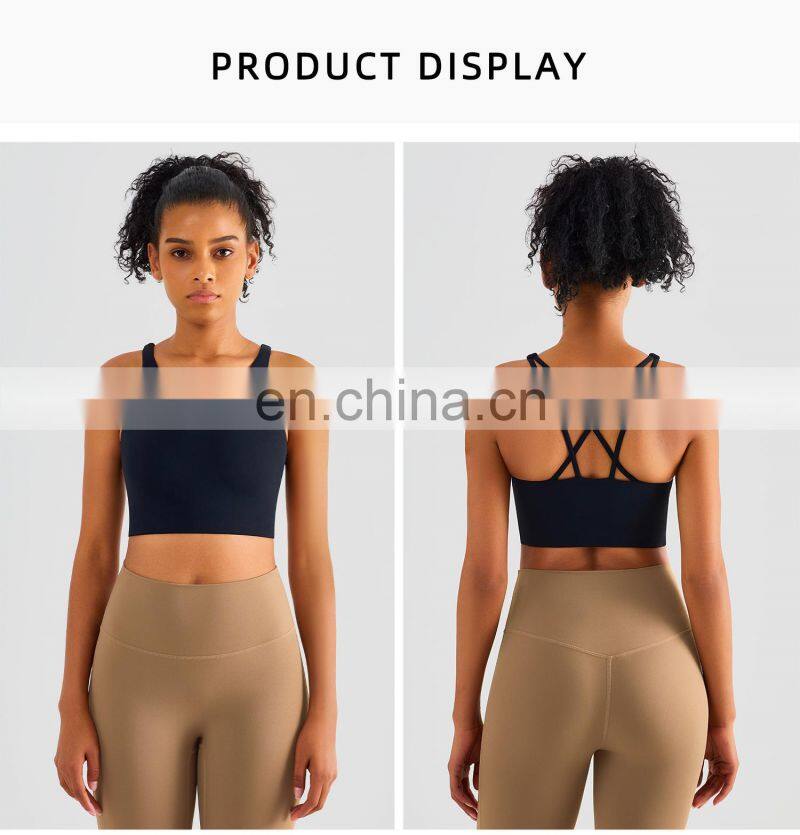 Wholesale High Neck Sports Shockproof Bras Cross Longline Backless Yoga Custom Tank Tops