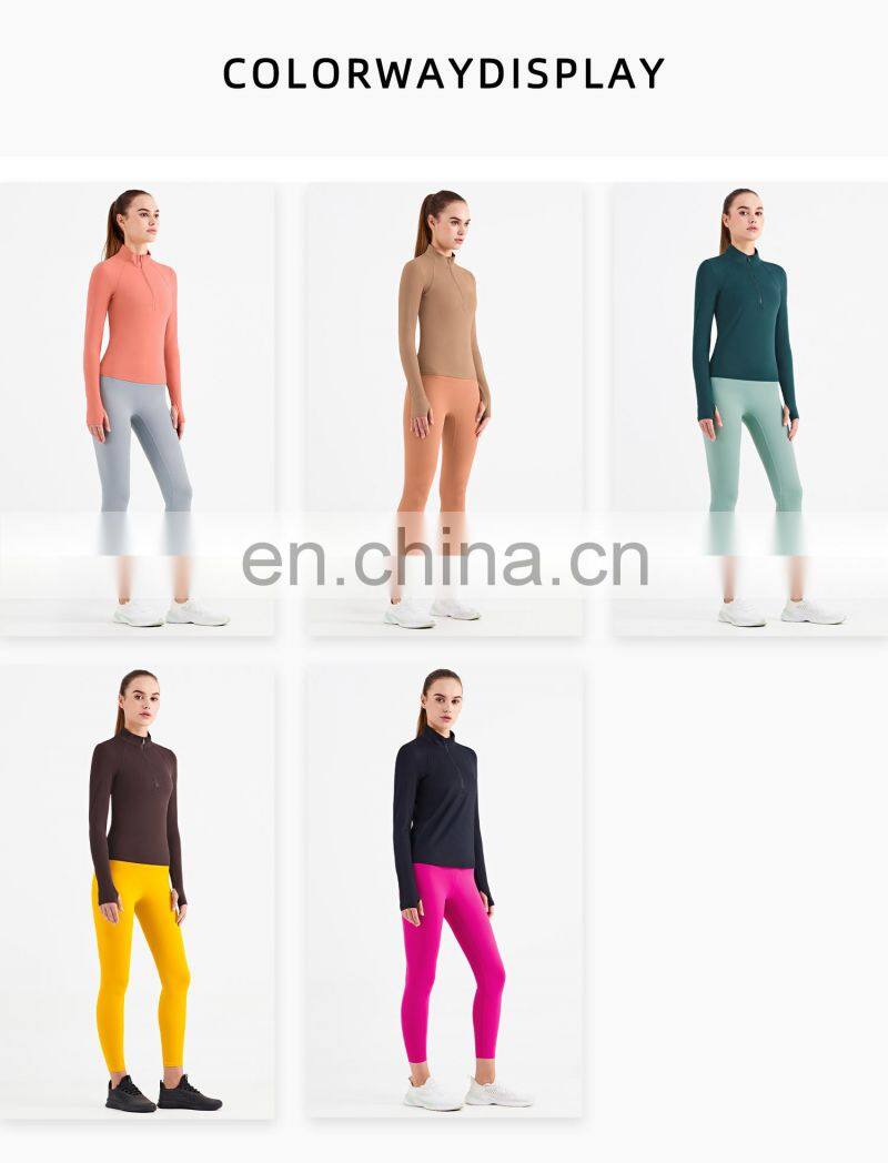 New Arrival Custom Two Piece Women Workout Sets Half Zipper Jacket High Waist Sports Legging