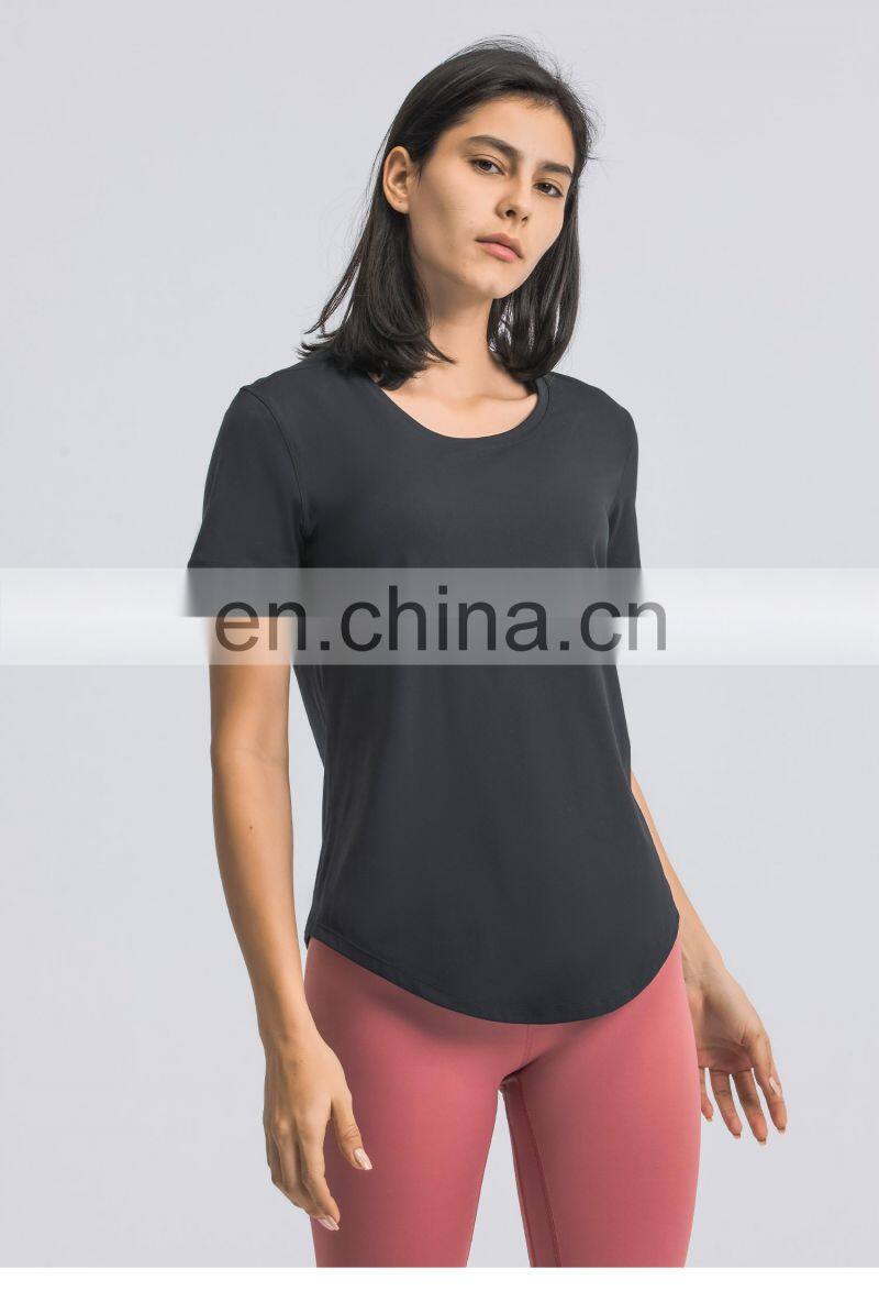 Wholesale Women Breathable Gym Oversized Yoga Tops U Hem Fitness Sports T-Shirts
