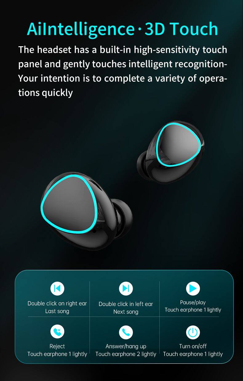 M22 TWS Bluetooth Earphones 2000mAh Charging Box Wireless 9D Stereo Sports Waterproof Earbuds Headset with Mic