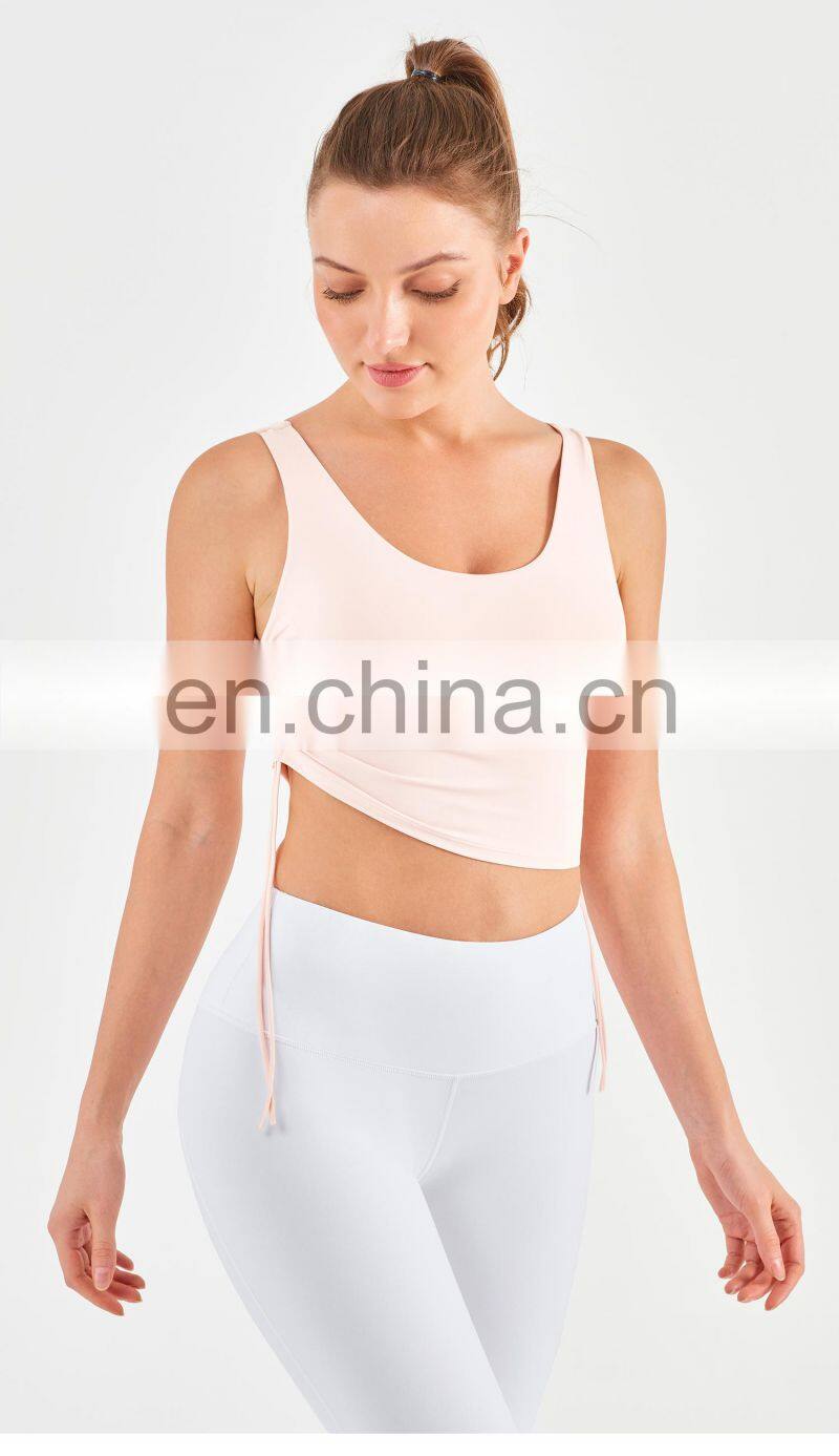 Wholesale Drawstring Sports Bra With Side Ruched Design Yoga Crop Top Fitness Women