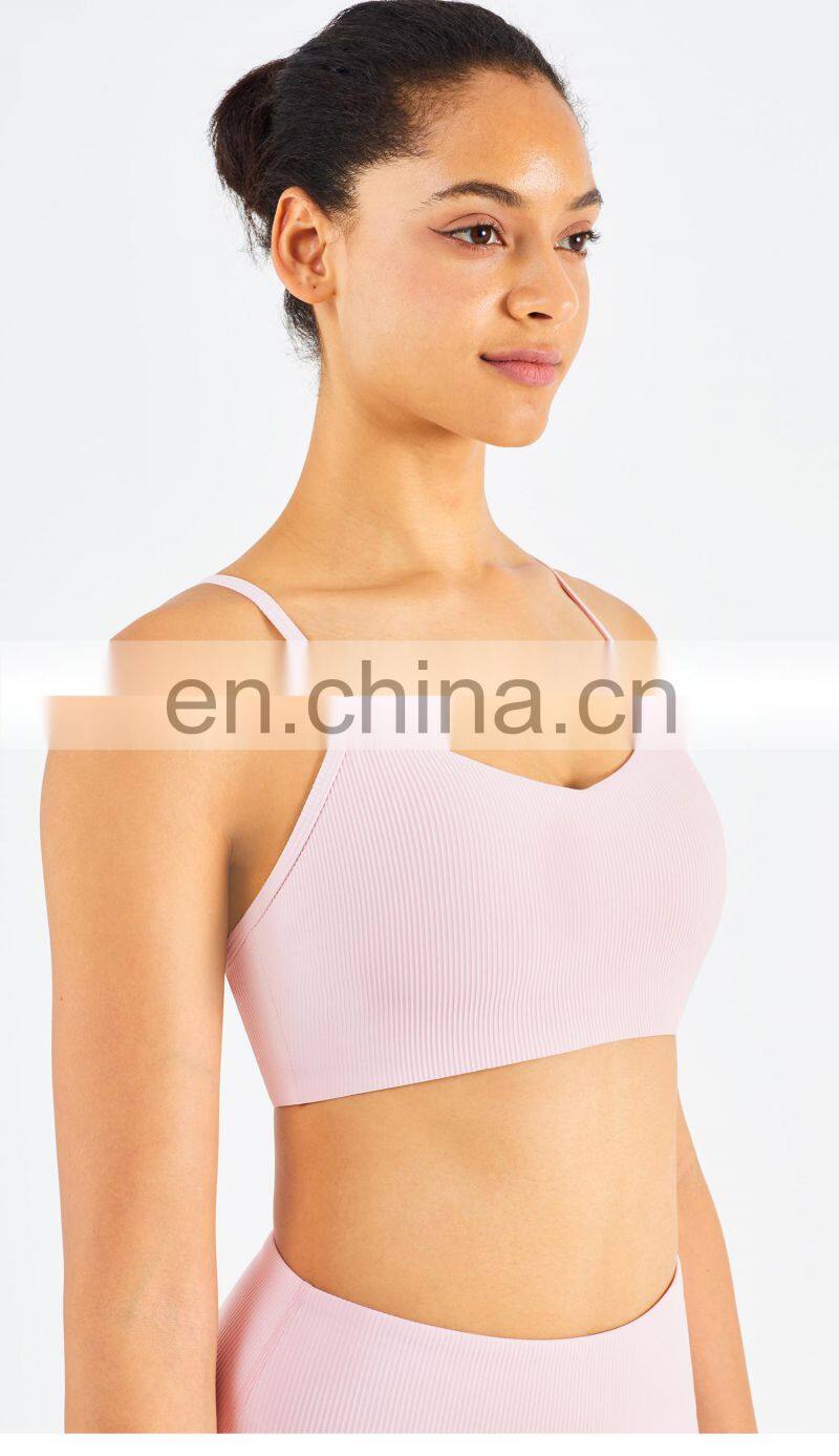 Ribber Camisole Women Yoga Fitness Workout Sports Bra Custom Print High Impact Strappy Bras Top