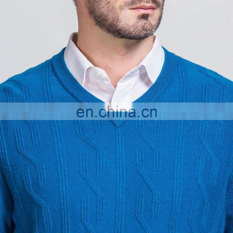 Classic Men's Merino Wool V-Neck Cable Pullover Winter Knitted Sweater