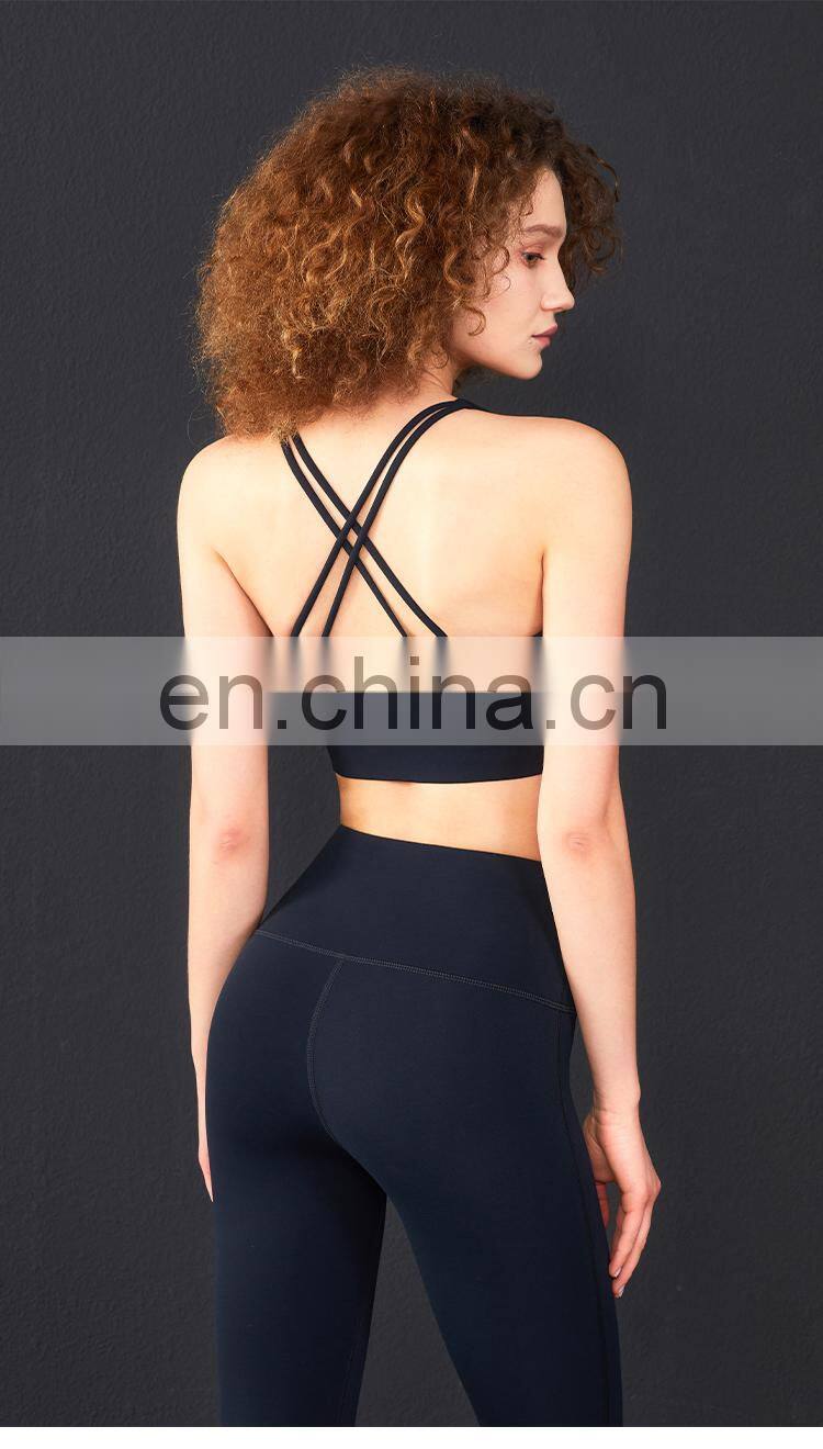 High Impact Women Workout Tops Fitness Sports Bra Hollow Ross Back Running Gym Yoga Bra