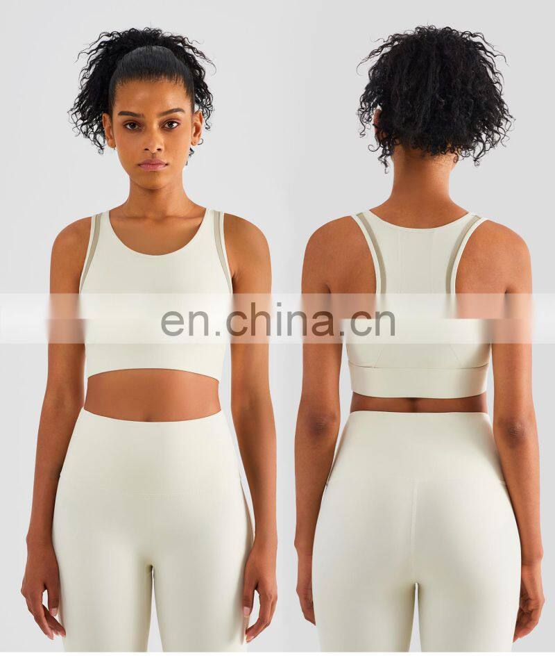 Fixed Pads Contrasting Colors Custom Sports Bras Racer Back High Impact Gym Tops