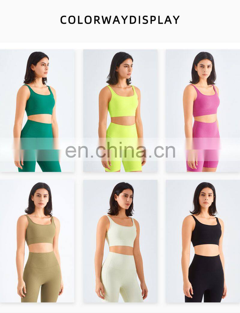 Custom Rib Adjustable Buckle Sports Bras Backless Gym High Impact Yoga Top