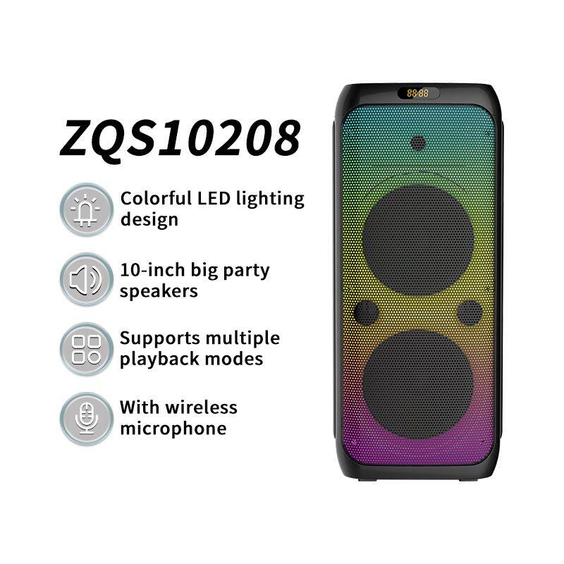ZQS10208 super power 50W wireless 10-inch*2 deep bass OEM party speaker with colorful lights