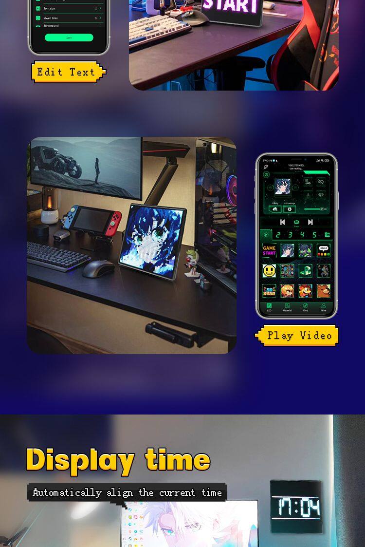 64*64 Automotive Atmosphere Pixel Screen Bluetooth Pixel Screen DIY Decorative Lights Modification Universal Car Ambient Light