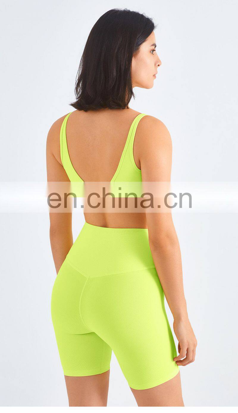 Custom Rib Adjustable Buckle Sports Bras Backless Gym High Impact Yoga Top