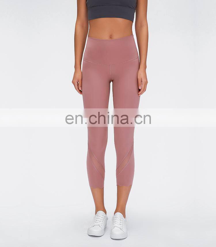 Top Quality Nylon Spandex Nude Feeling Women Yoga Wear Custom 3/4 length training yoga pants