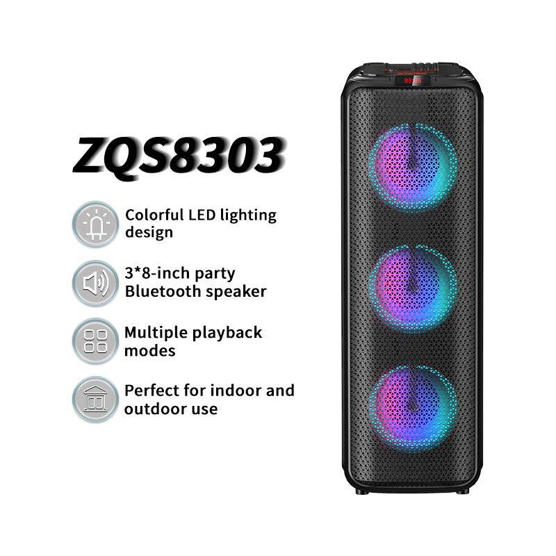 ZQS8303 Karaoke subwoofer 40W power 8*3 inch speaker wireless bass sound with mic loudspeaker