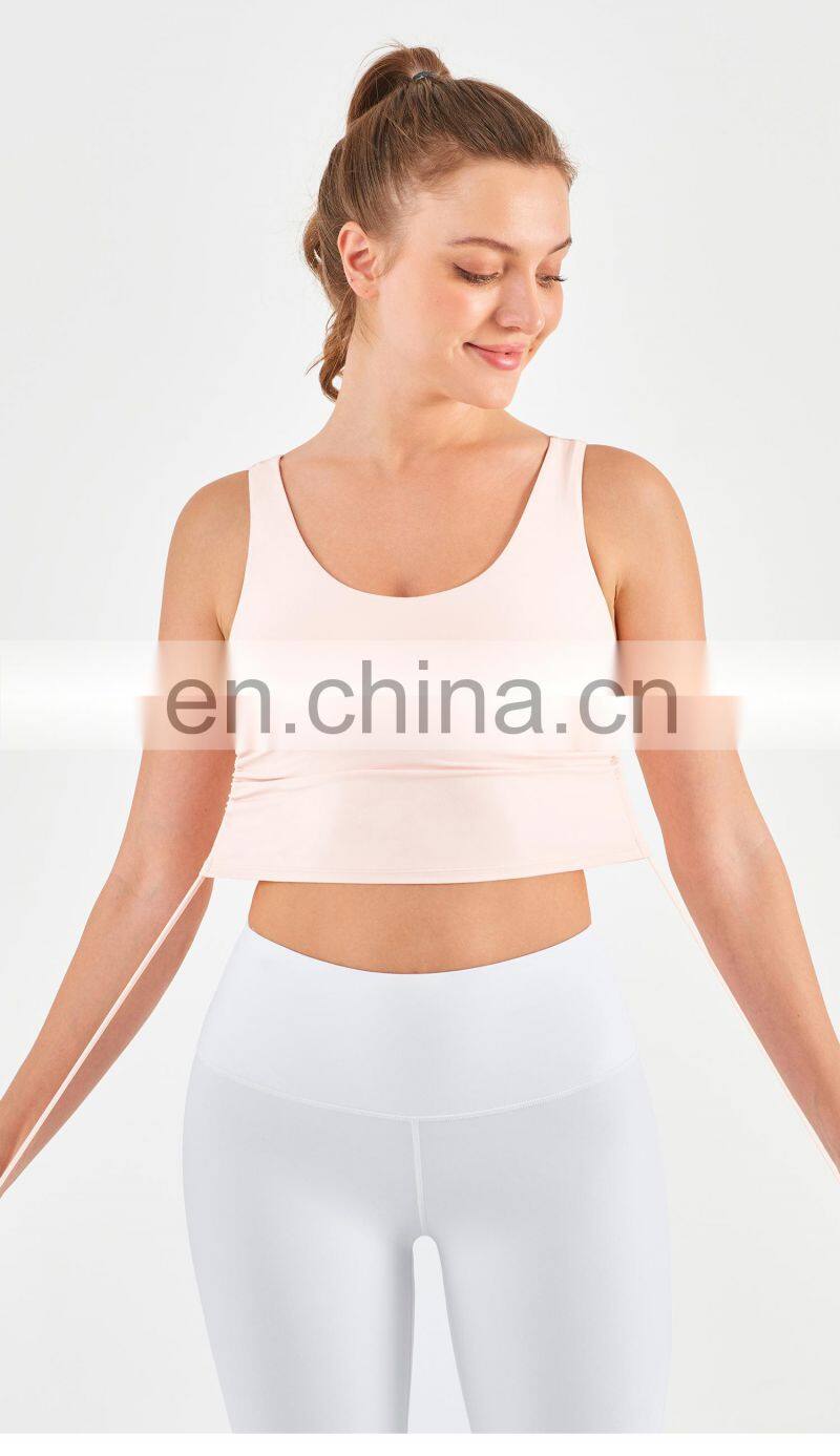 Wholesale Drawstring Sports Bra With Side Ruched Design Yoga Crop Top Fitness Women