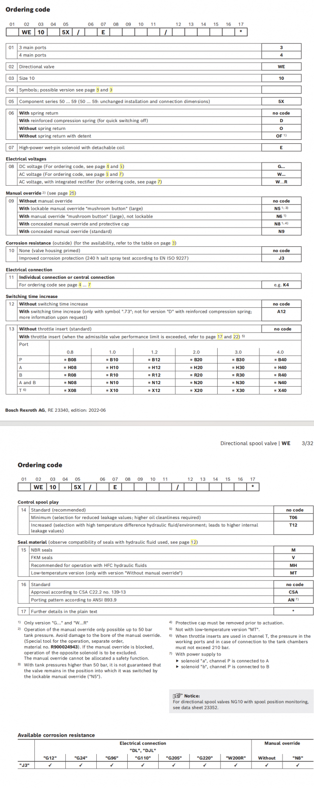 4WE Rexroth Directional Spool Valve R901278744 4WE10J5X/EG24N9K4/M