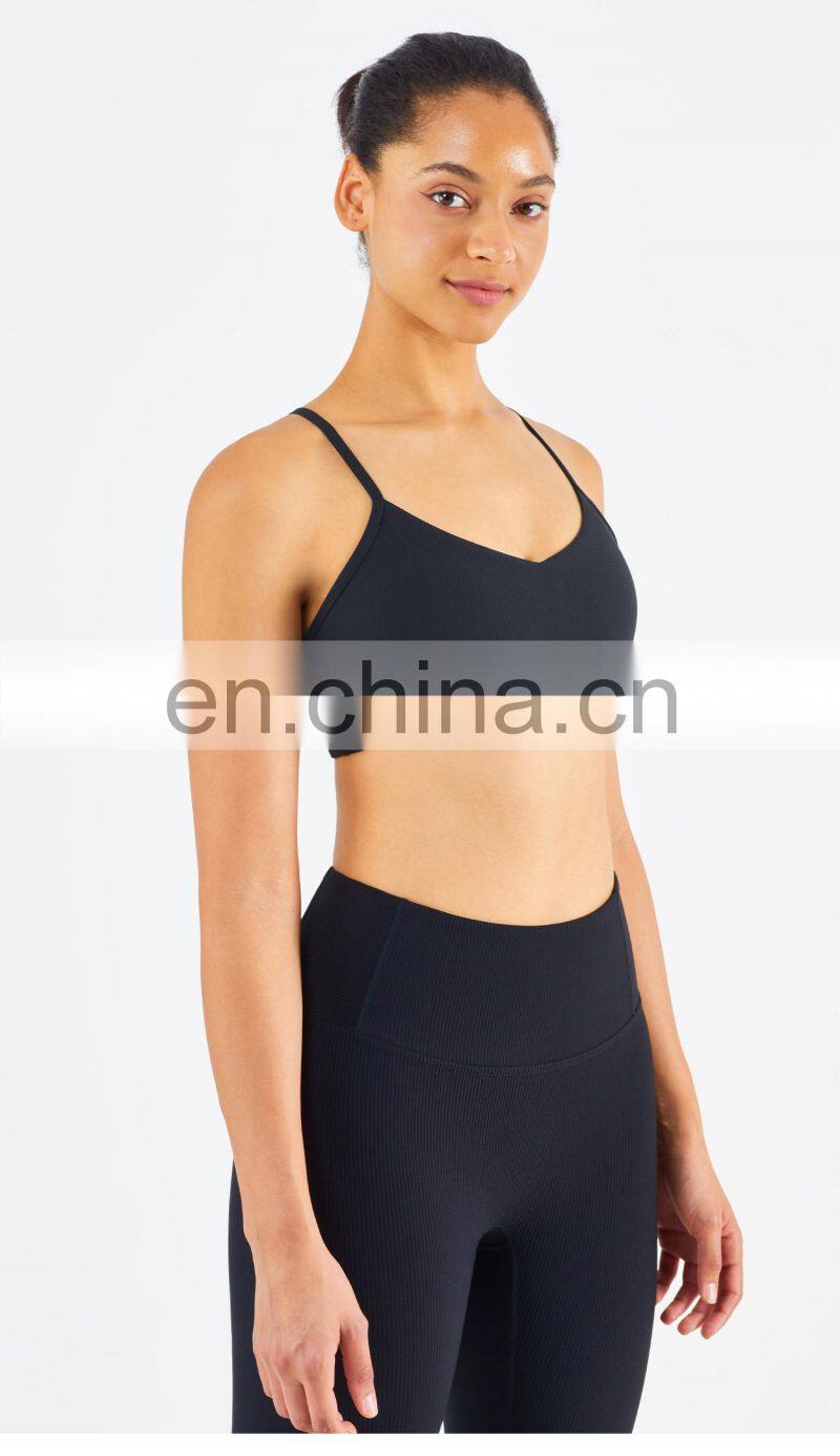 Ribber Camisole Women Yoga Fitness Workout Sports Bra Custom Print High Impact Strappy Bras Top