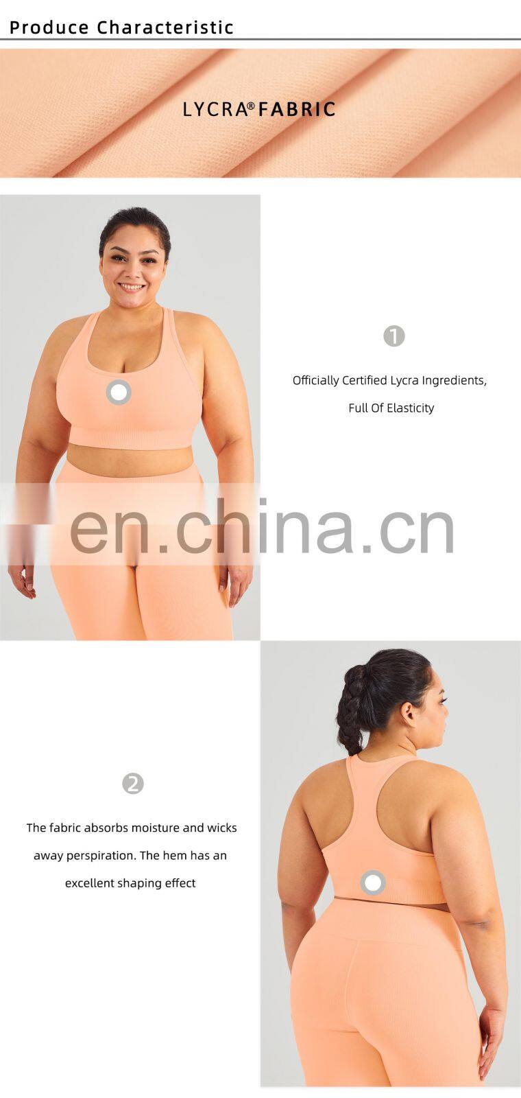 Custom Eco High Impact Seamless Sports Racer Back Gym Sexy Bra Women Plus Size Yoga Top