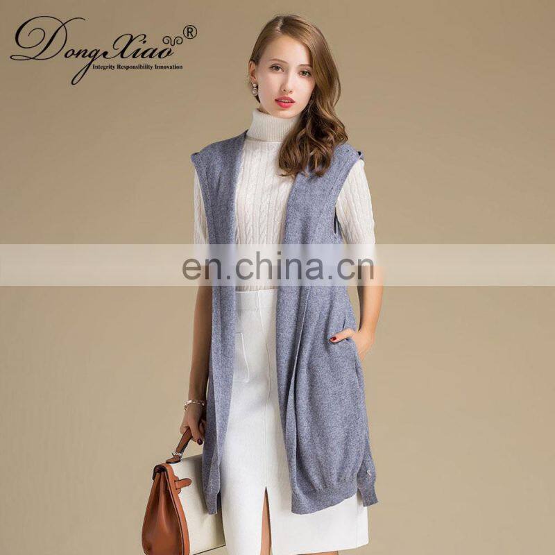 2022 New Fashion Sleeveless Cardigan Women Oversized Hooded Wool Sweater