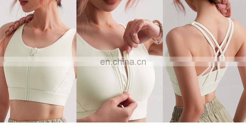 LOLOLULU Front Anti Slip Zipper Sports Bras Workout High Impact Yoga Backless Top