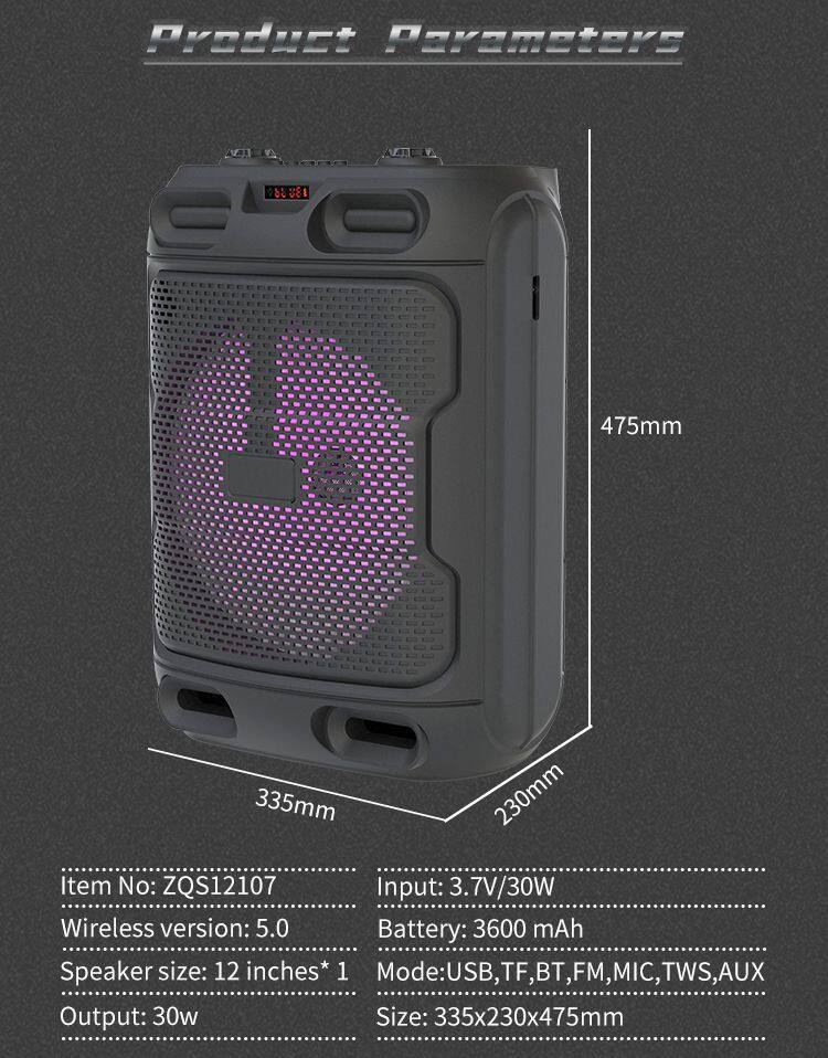 2023 portable 30W power with wired MIC 12-inch speaker bass bluetooth speaker with colorful lights