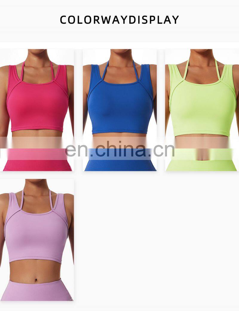 Halter Neck Fitness Women Sports Bras Factory Sales Sexy Wide Straps Yoga Tank Tops