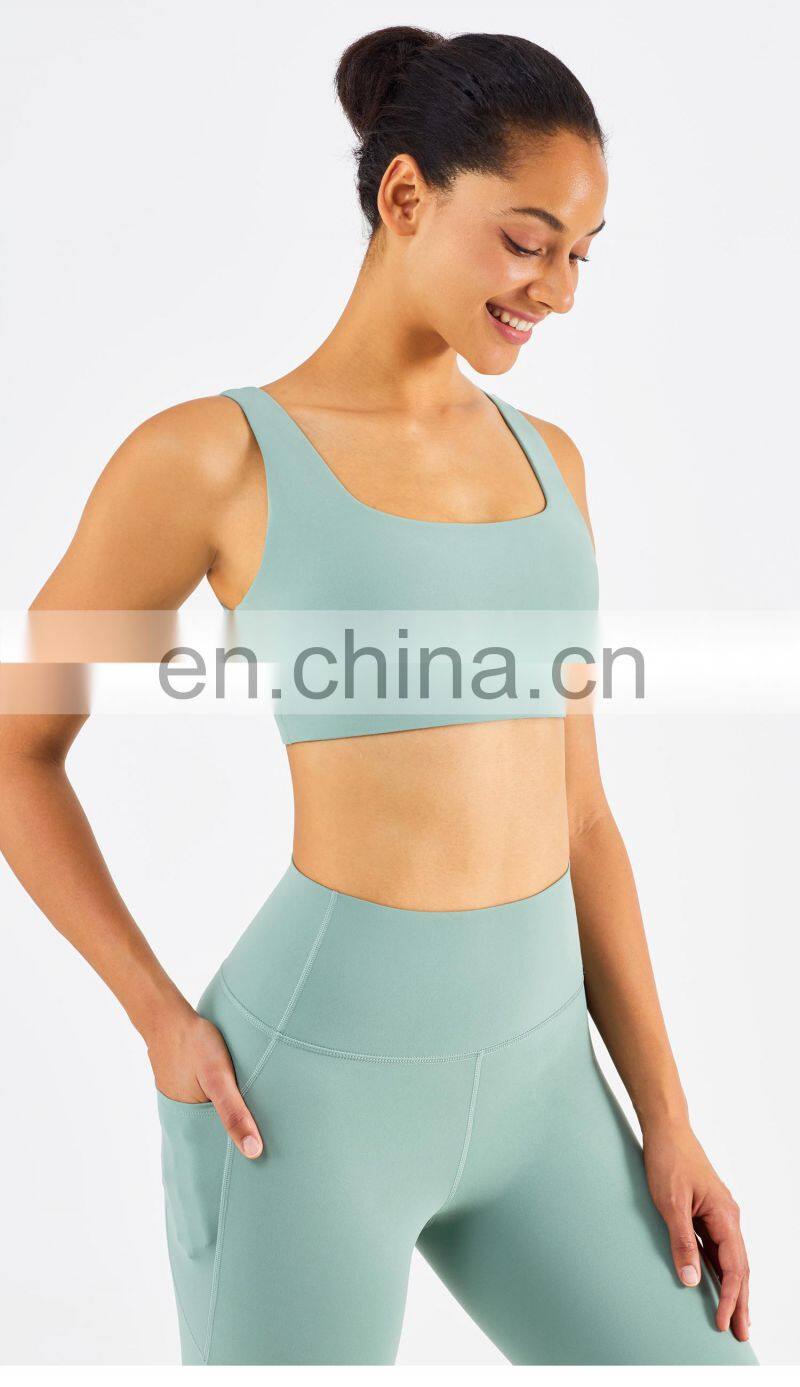 US Size High Stretch Yoga Bra Full Cover Fitness Sexy Woman Sports Bra Top Fitness Square Neck