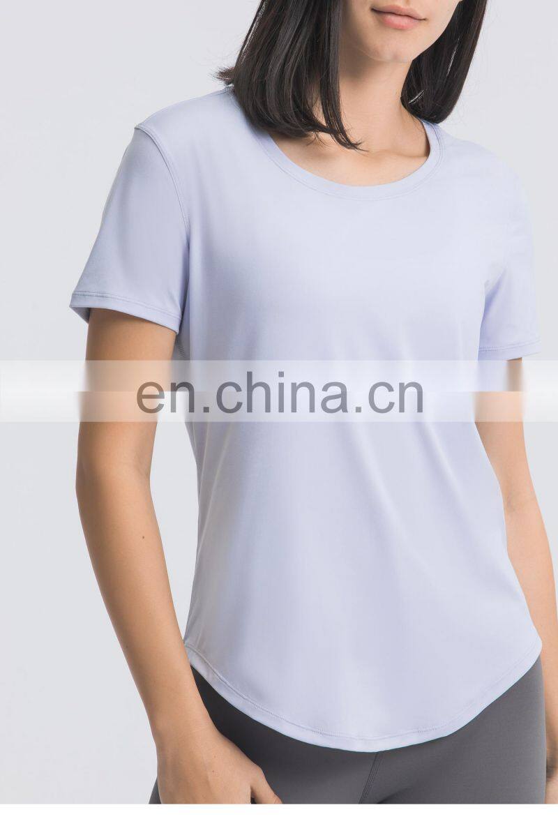 Wholesale Women Breathable Gym Oversized Yoga Tops U Hem Fitness Sports T-Shirts