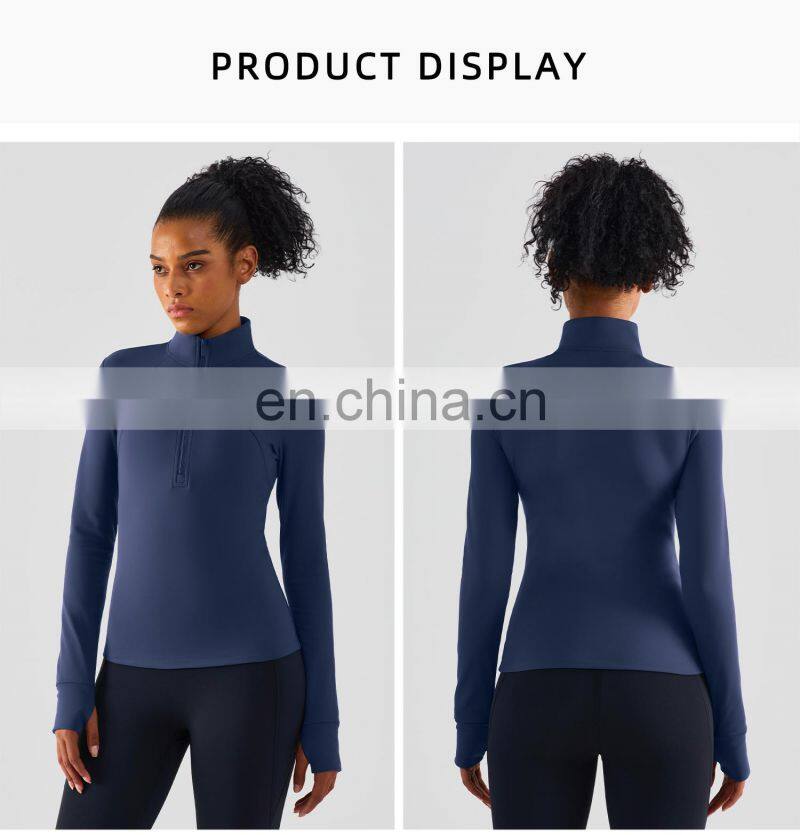 OEM Half Zip Sports Fitness Women Jackets Winter Fleece Long Sleeves Yoga Wear