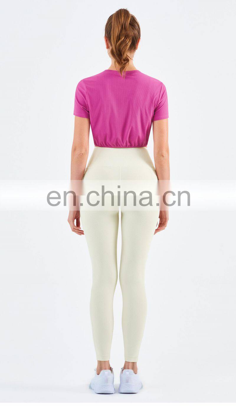 Wholesale Gym Ribbed Yoga T Shirt Elastic Legging Sets Custom Fitness Wear