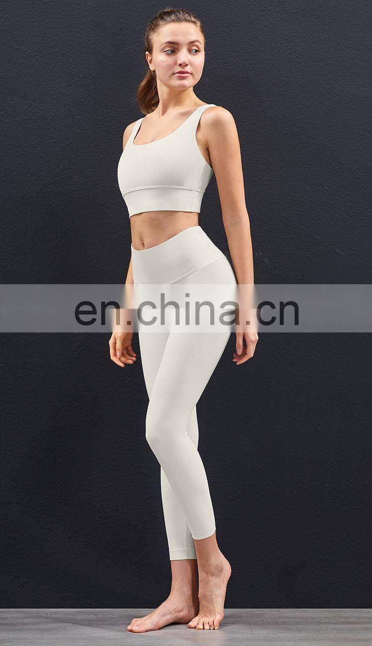 High Quality Workout Outfits Ribbed 2 Piece Yoga Set High Impact Support Wirefree Gym Set Women