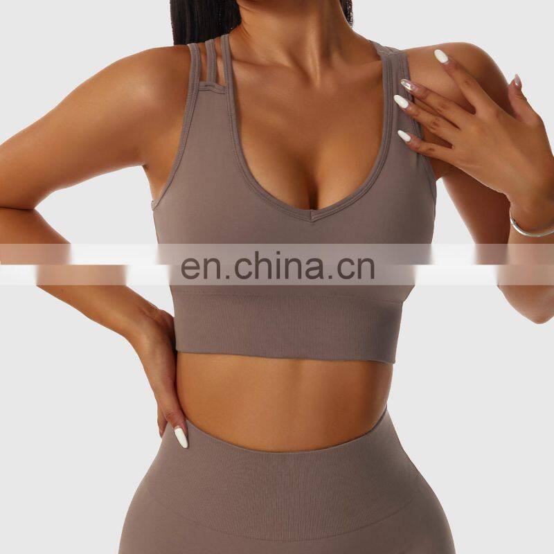 Custom Women Cross Back Push Up Sports Bras Fitness U Neck Hollow Crop Yoga Tops