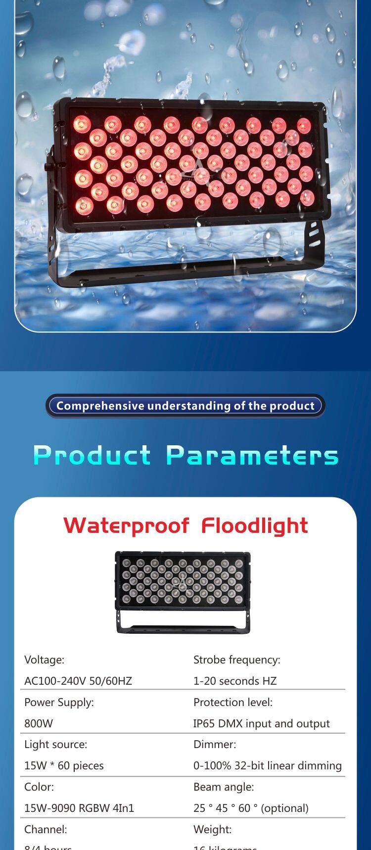 TG60 IP65 LED Waterproof Floodlight 60x15W RGBW 4in1 800W DMX Effect Light