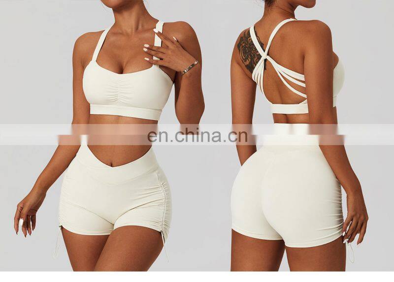 Womens Front Fold Sports Workout Bras Wholesale Gym High Impact Yoga Cross Back Crop Tops