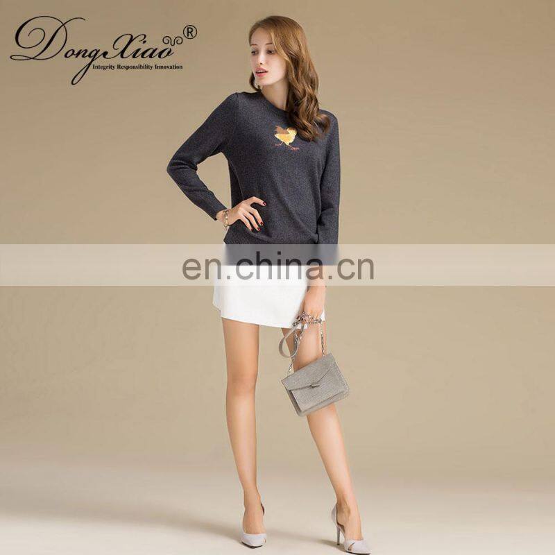 Patchwork Pattern Winter Pullover 100% Cashmere Crew Neck Women Knitwear Sweater