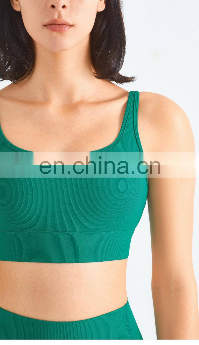 Custom Rib Adjustable Buckle Sports Bras Backless Gym High Impact Yoga Top