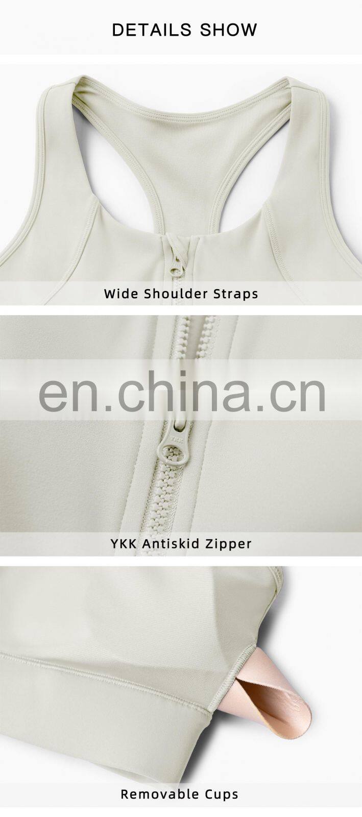 New Arrival Front Zip Sports Quick Dry Gym Bras Women Racer Back High Impact Yog Tops