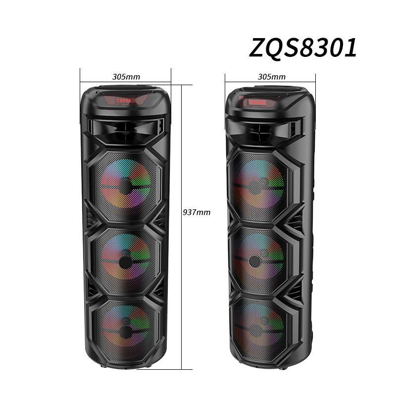 ZQS8301 hot sell deep bass sound 40W power 8 inch*3 wireless party speaker with colorful lights