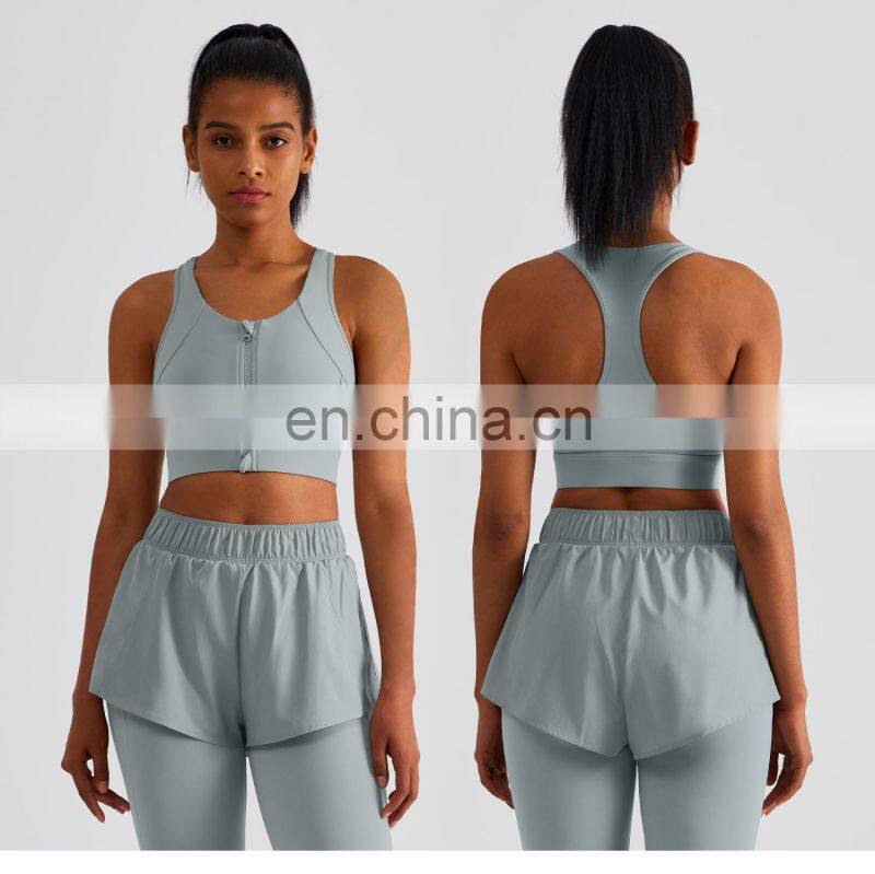 New Arrival Front Zip Sports Quick Dry Gym Bras Women Racer Back High Impact Yog Tops