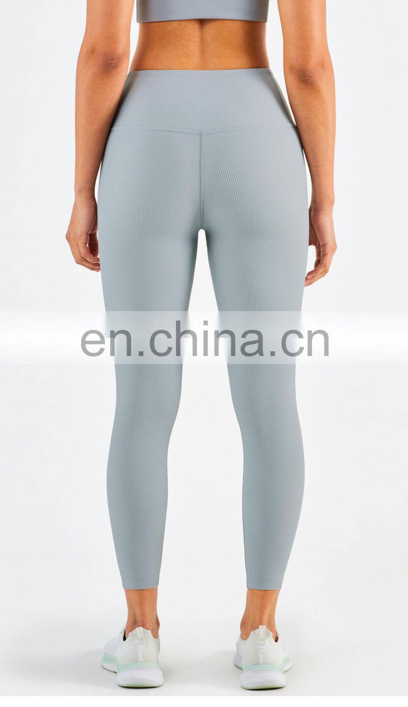 One Piece Cutting High Quality Tummy Control Workout Leggings For Women Stripe Tight Yoga Pants