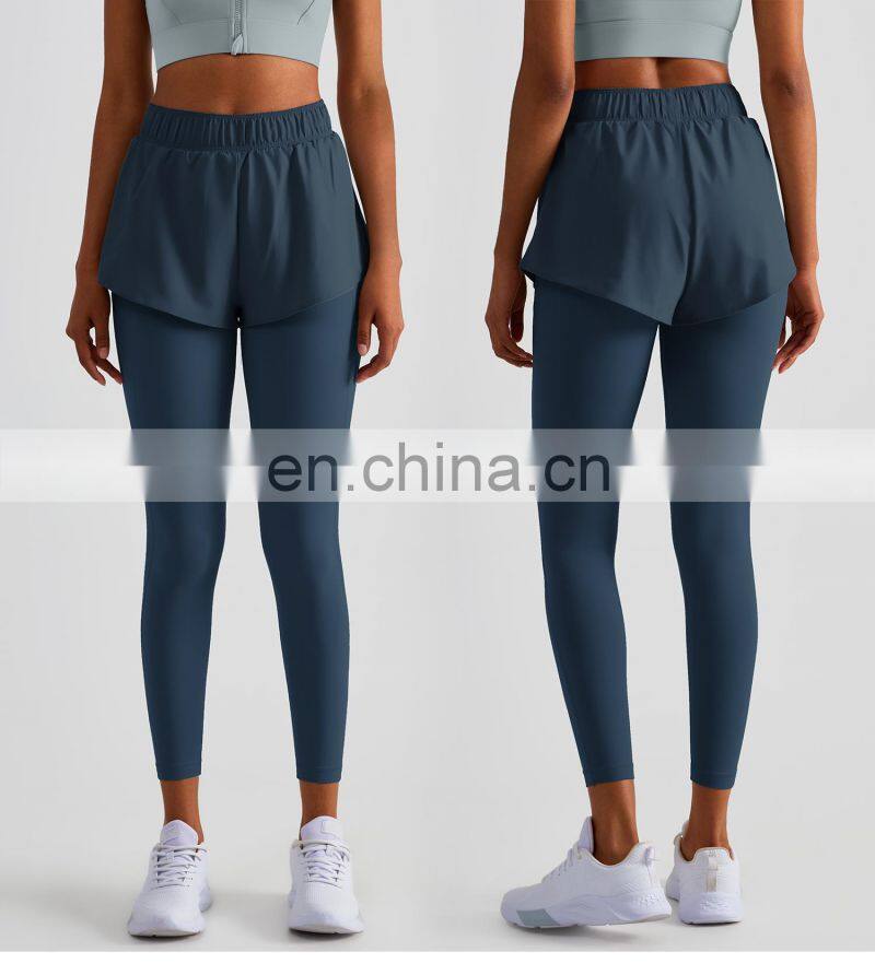 2 In 1 Piece Yoga Pockets Leggings With Quick Dry Shorts Custom Women Workout Gym Pants