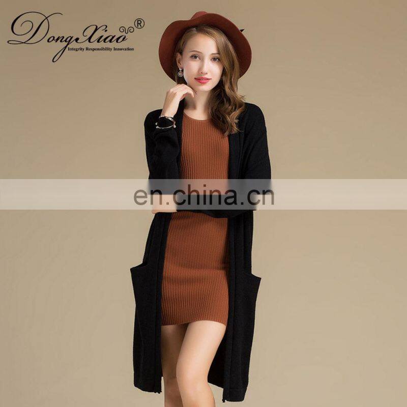 Women's Casual 100% Cashmere Cardigan Sweater Long Sleeve and Solid Pattern for Autumn Season OEM Service Available
