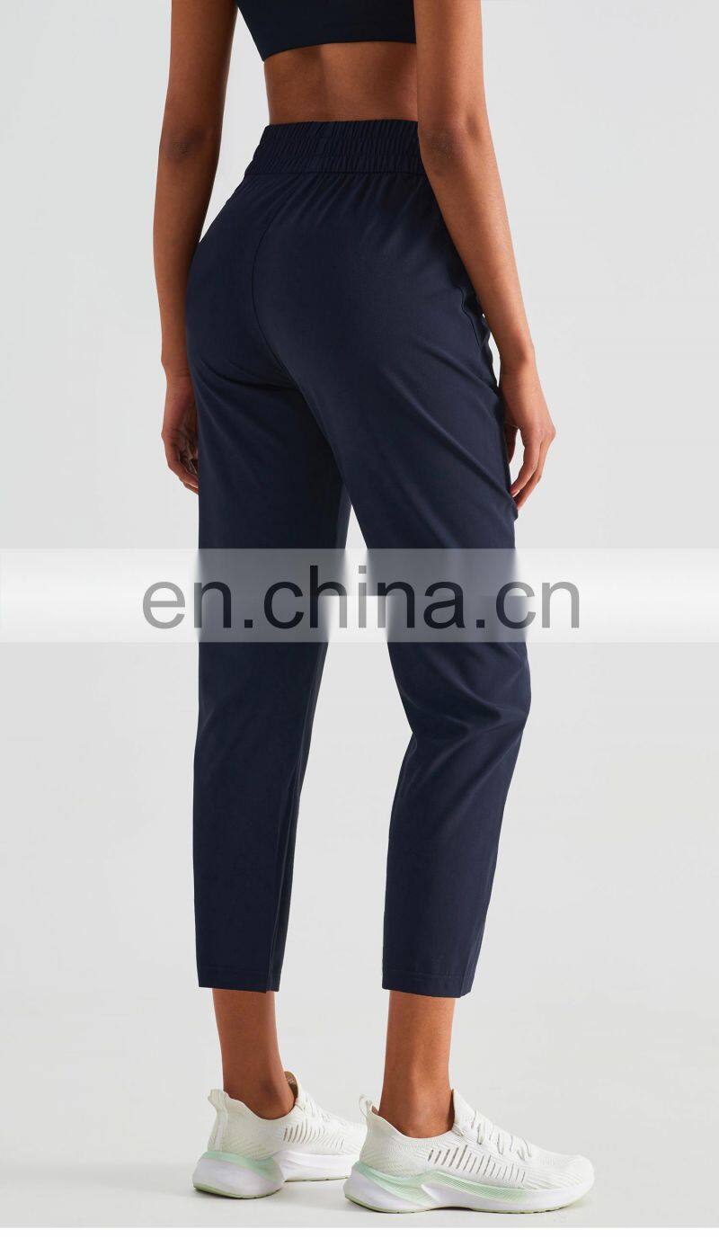 Elastic High Waist Peach Hip Lift Fitness Sweatpants Women Jogging Trouser With Side Pocket